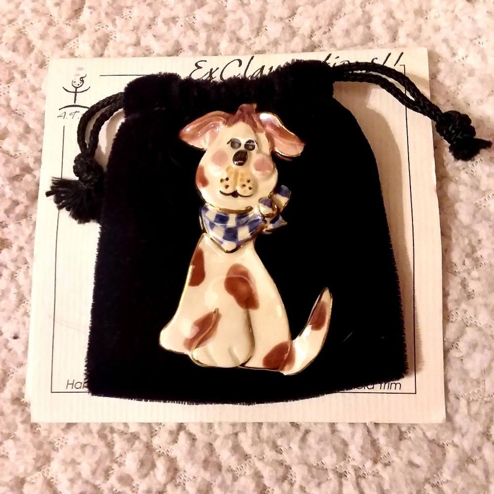 Adorable puppy dog brooch/pin by Exclaymations Art-2-Wear, This is a new item.